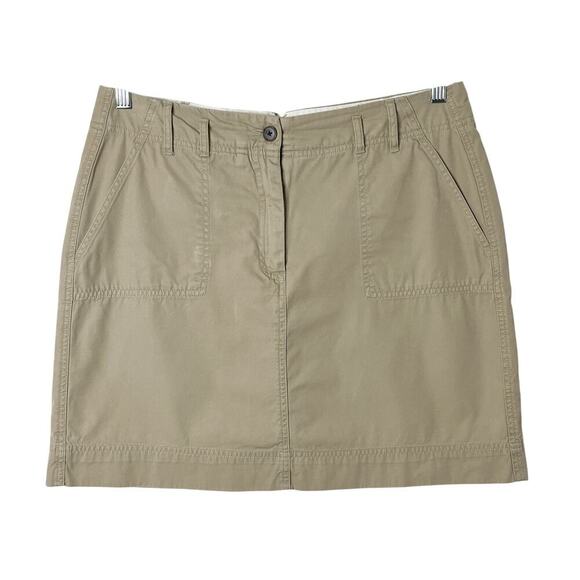 Lands’ End Women’s Khaki Mini Skirt 12 Tan Cargo 100% Cotton Above Knee Classic - Picture 1 of 9